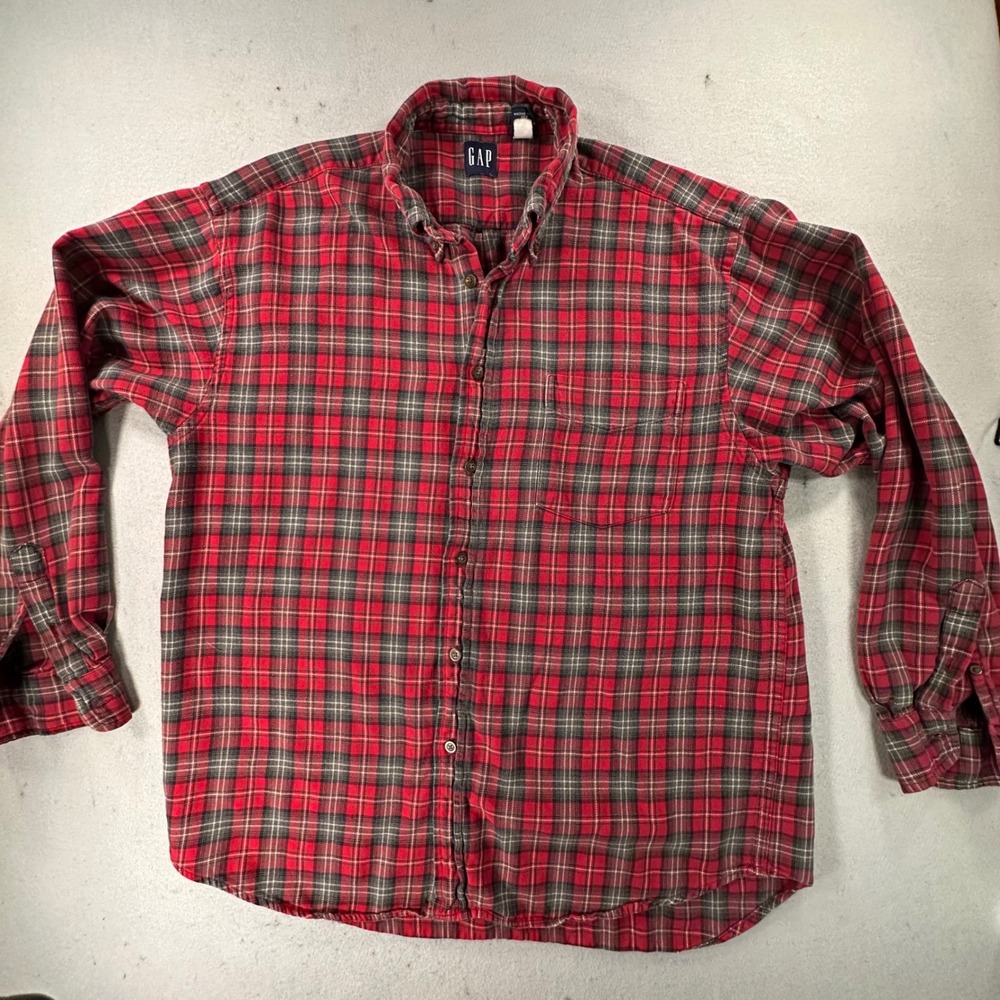 Vintage Y2K Gap Mens Plaid Flannel Button Down Shirt Long Sleeve 100% Cotton L
